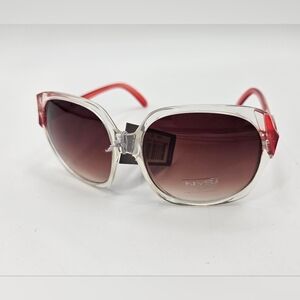 NYS Collection OVERSIZED Sunglasses CLEAR & RED cat. 2 NWT Old Stock